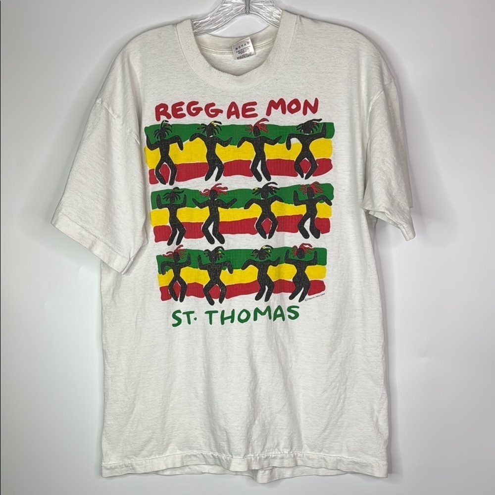 Vintage FOTL Reggae Mon St. Thomas White Tshirt Size Large 90s